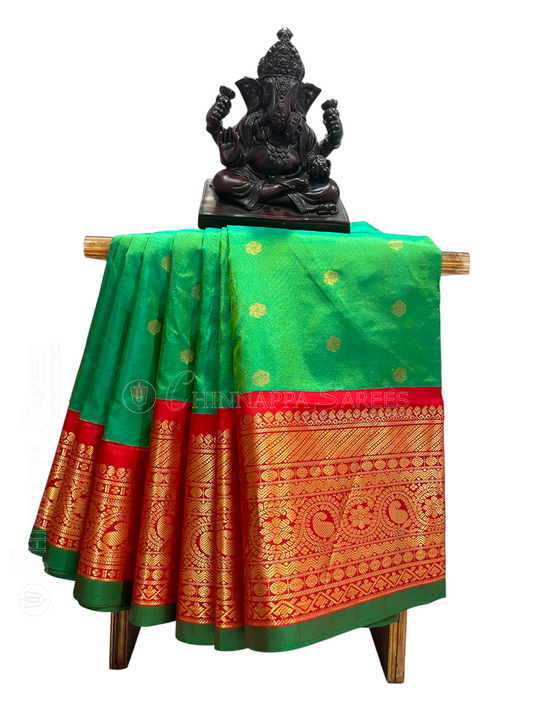 Gadwal Flower Butta Green Pure Silk Sarees