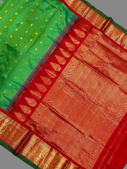 Gadwal Flower Butta Green Pure Silk Sarees