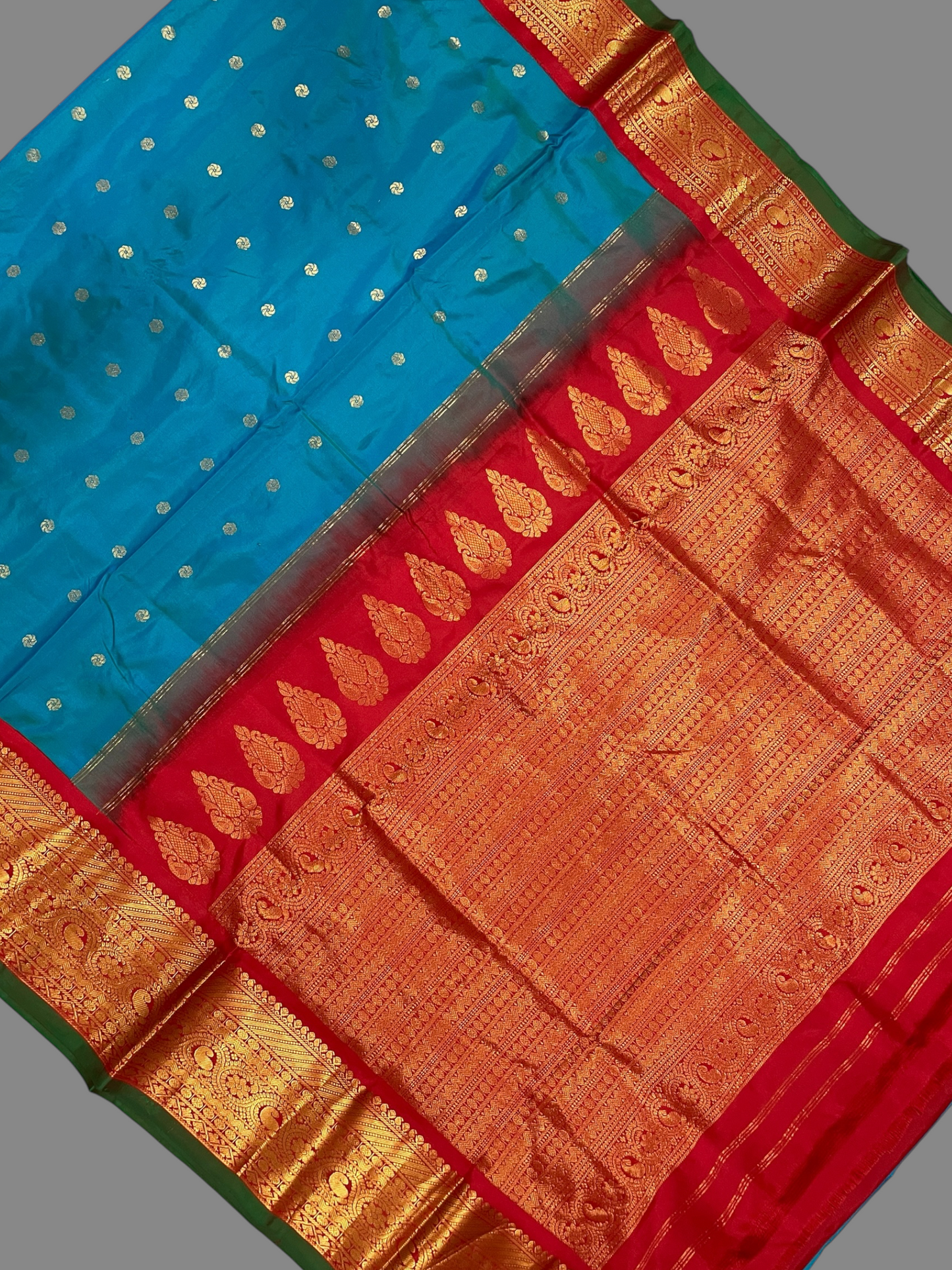 Gadwal Flower Butta Blue Pure Silk Sarees