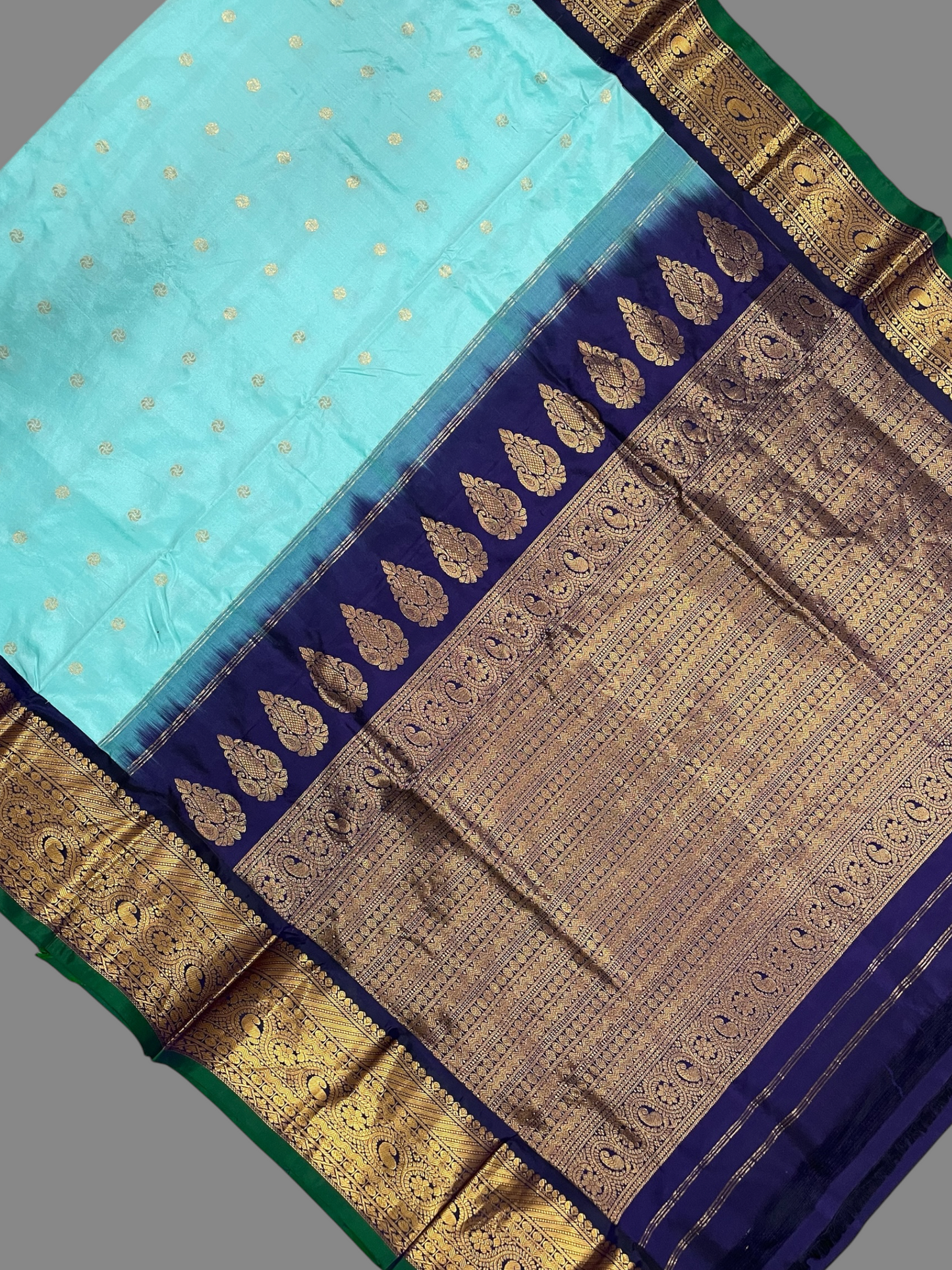 Gadwal Flower Butta Light Blue Pure Silk Sarees