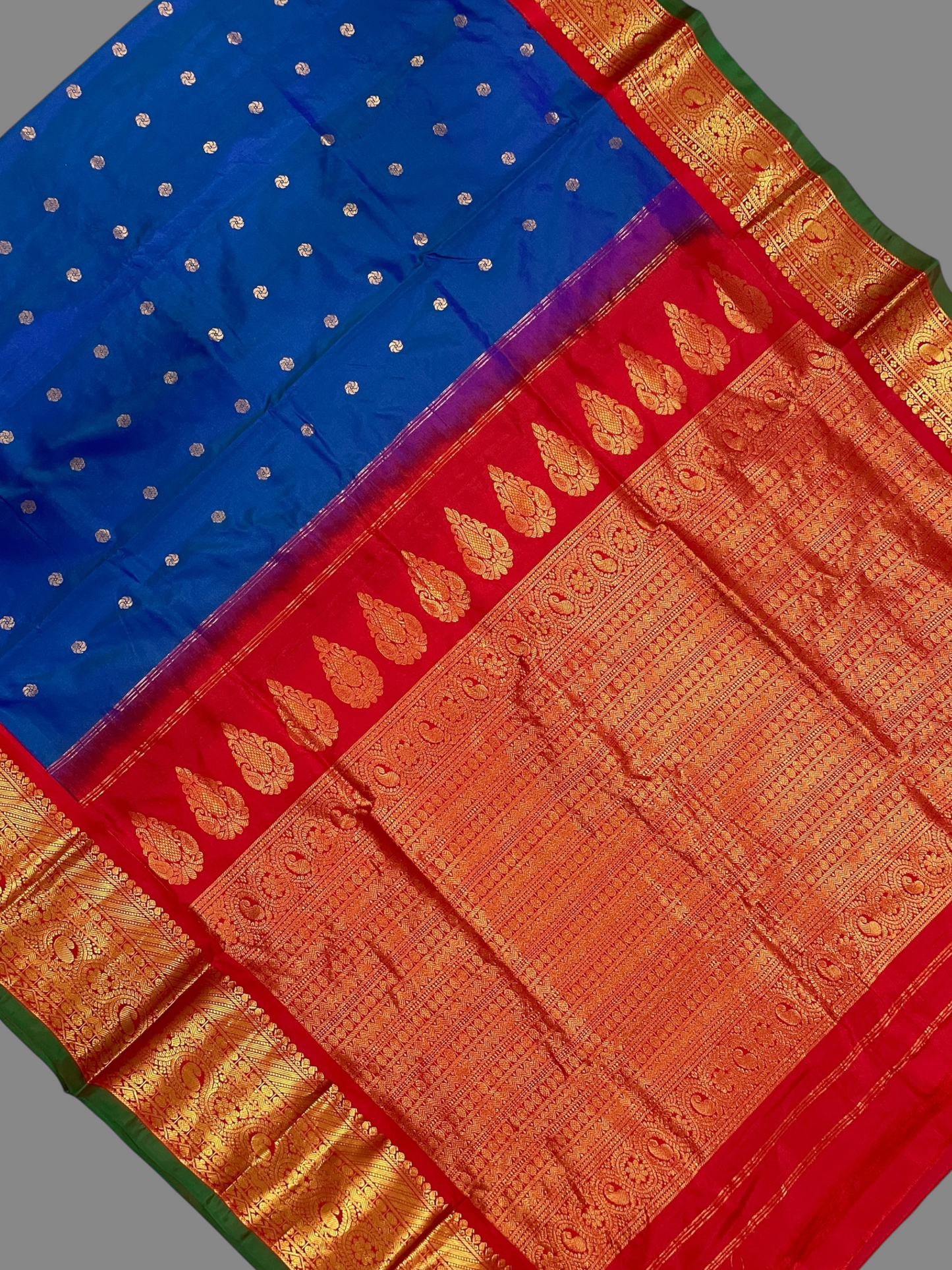 Gadwal Flower Butta Royal Blue Pure Silk Sarees