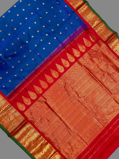Gadwal Flower Butta Royal Blue Pure Silk Sarees