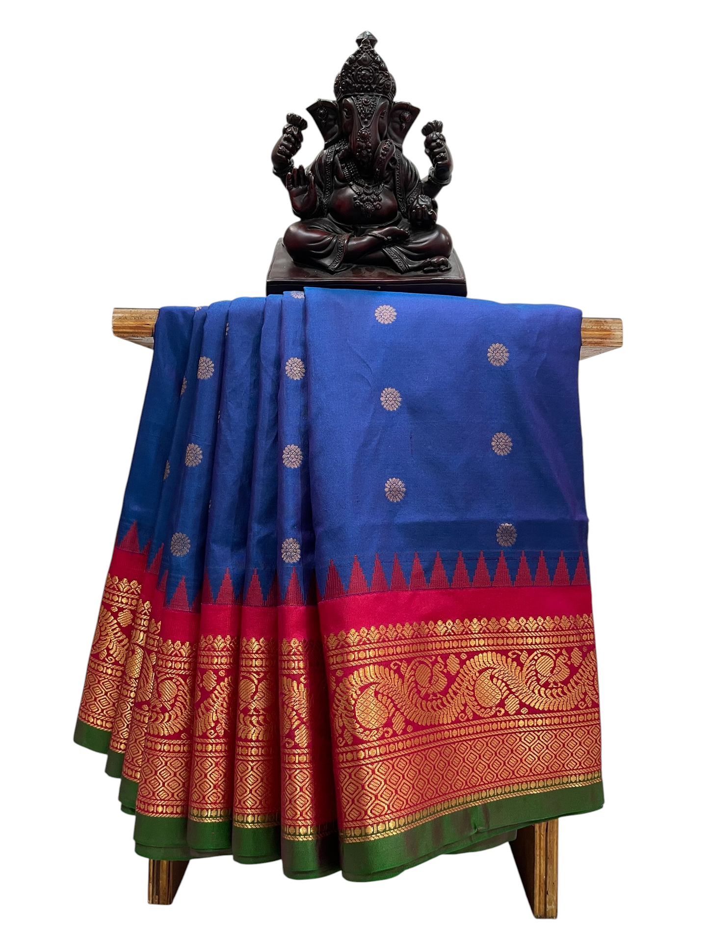 Shilpi Border Peacock Blue Pure Silk Saree
