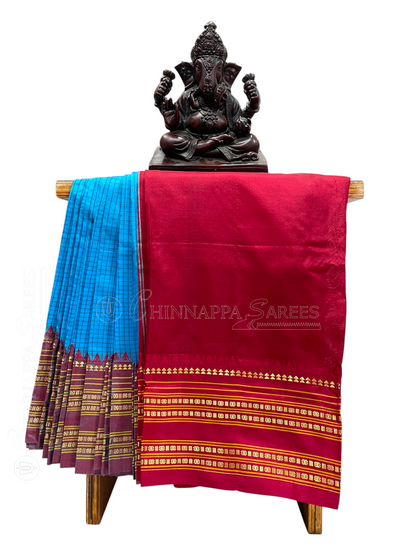 Narayanpet Checks Rama Blue Pure Silk Saree