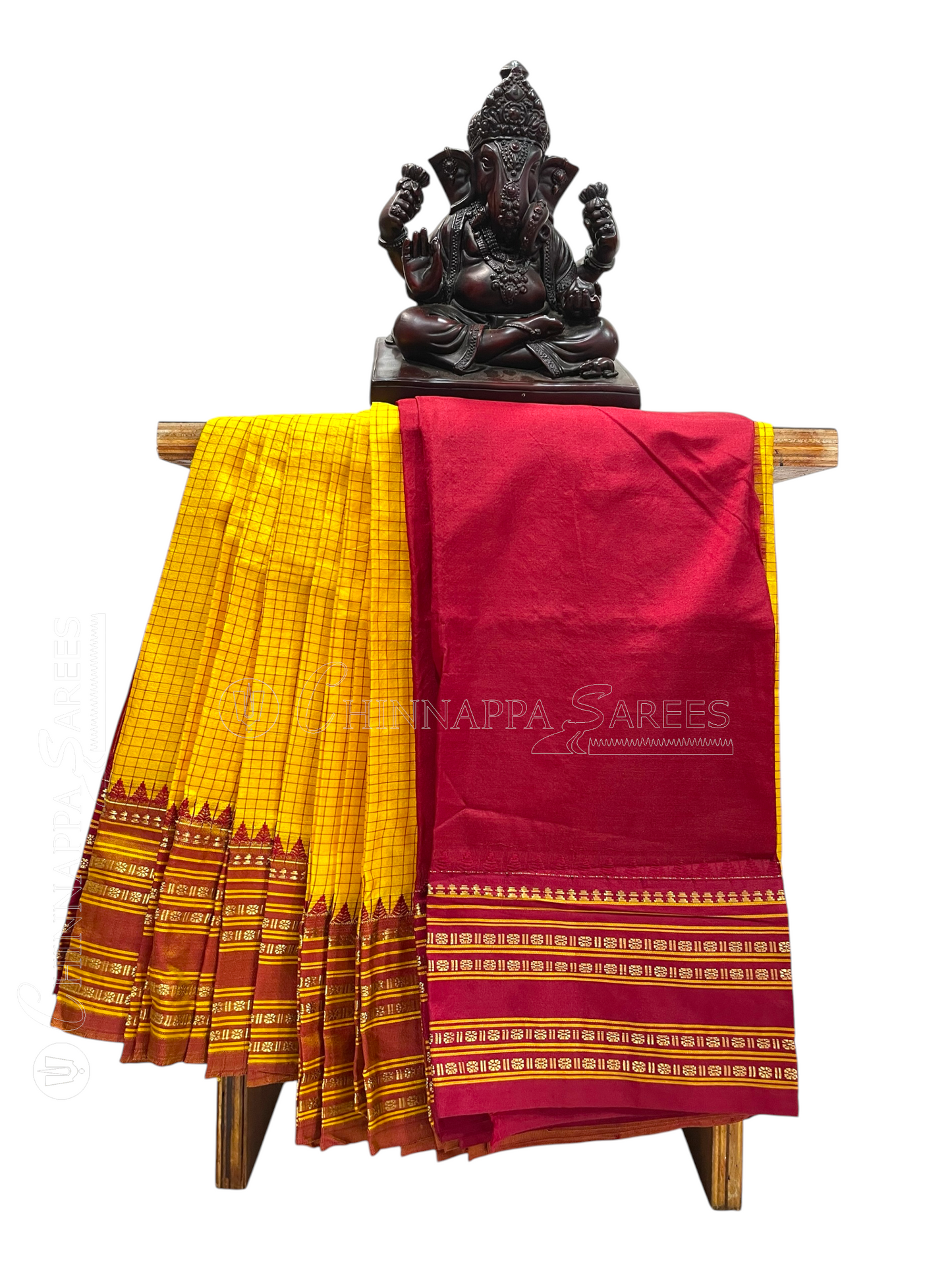Narayanpet Checks  Golden Yellow Pure Silk Saree