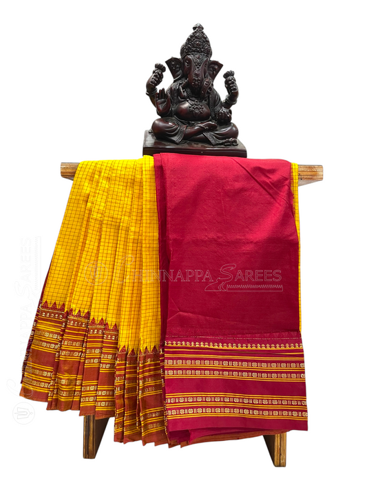 Narayanpet Checks  Golden Yellow Pure Silk Saree