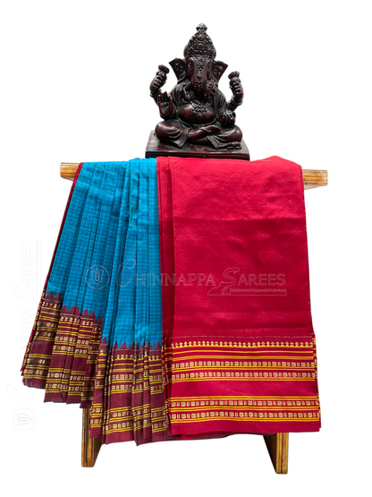 Narayanpet checks Light Blue Pure Silk Saree