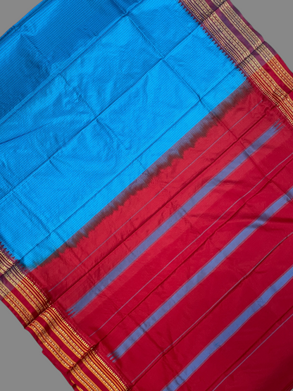 Narayanpet Checks Blue Pure Silk Saree