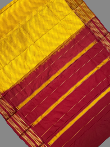 Narayanpet Checks  Golden Yellow Pure Silk Saree