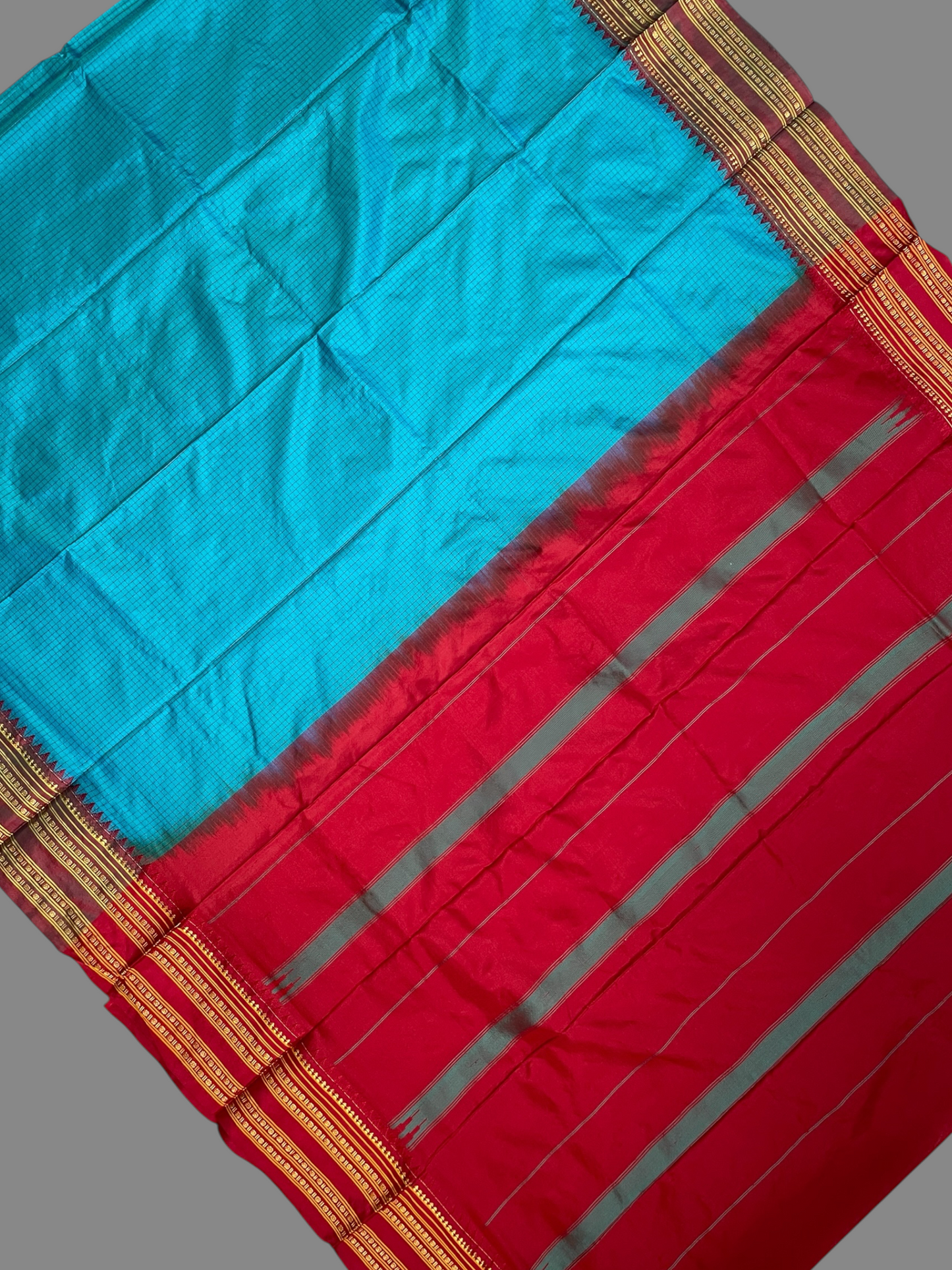 Narayanpet Checks Rama Blue Pure Silk Saree