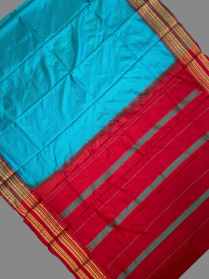 Narayanpet Checks Rama Blue Pure Silk Saree