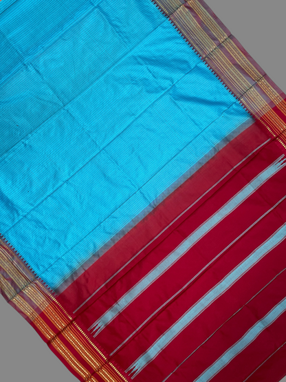 Narayanpet checks Light Blue Pure Silk Saree