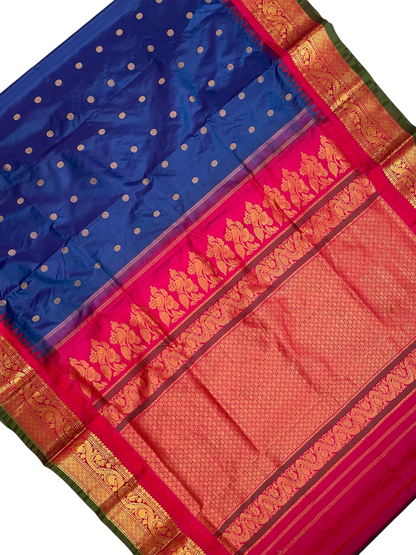 Shilpi Border Peacock Blue Pure Silk Saree