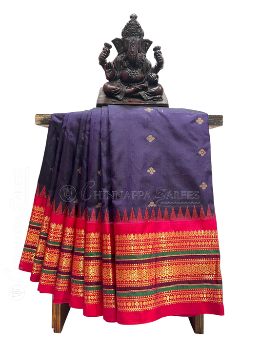 Varsha Border Navy Blue Pure Silk Saree