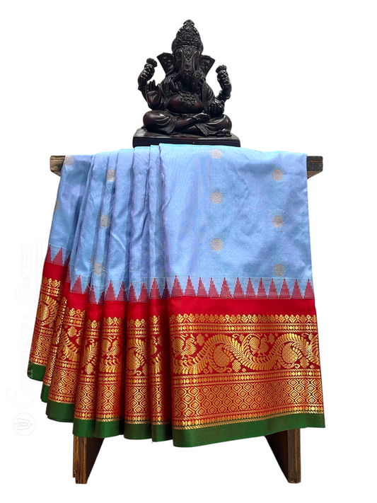 Shilpi  Border Sea Blue  Pure Silk Saree