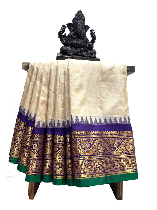Shilpi Border Walnet Cream Pure Silk Saree