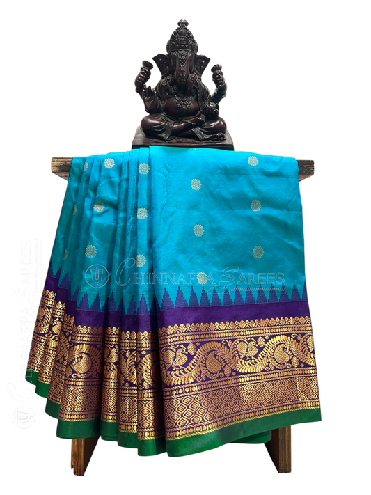 Shilpi  Border Rama Blue Green Pure Silk Saree