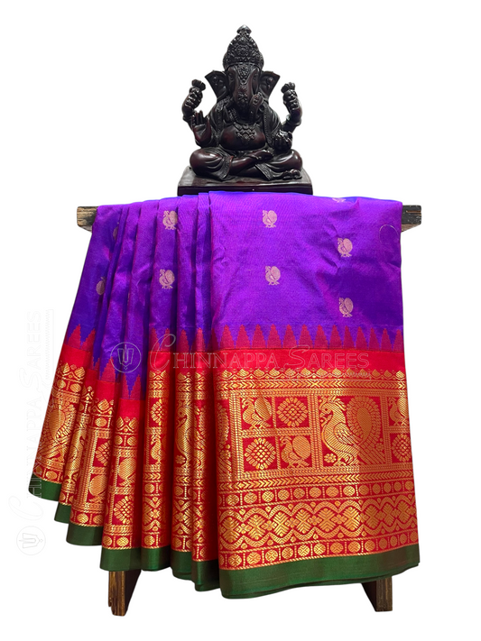 Gadwal Peacock Border Magenda Silk Saree