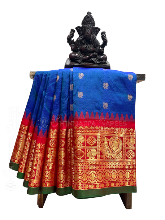 Gadwal Peacock Border Peacock Blue Silk Saree