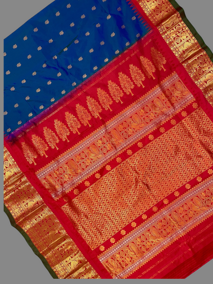 Gadwal Peacock Border Peacock Blue Silk Saree