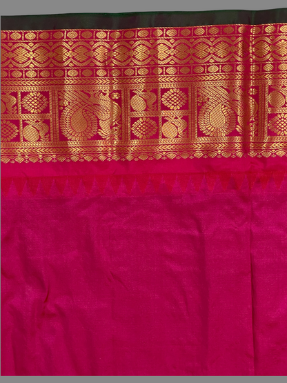 Gadwal Peacock Border Rama Green  Silk Saree