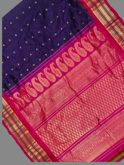 Varsha Border Navy Blue Pure Silk Saree