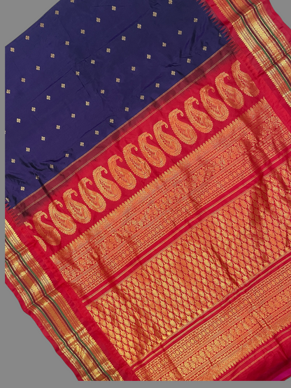 Varsha Border Navy Blue Pure Silk Saree