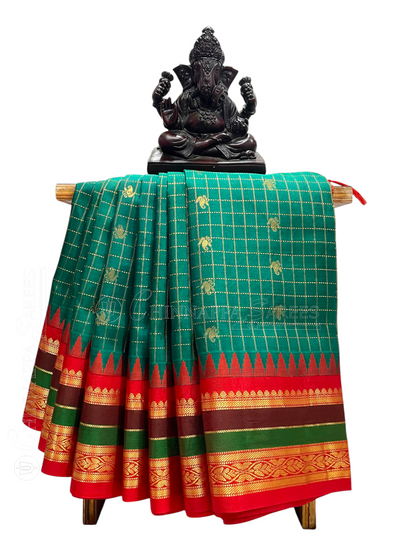 Gap Border Checks Dull Green Pure Silk Saree