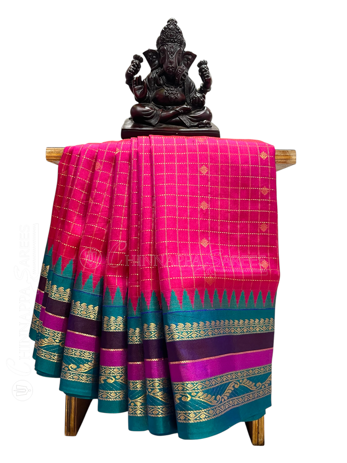 Gap Border Checks Pink Pure Silk Saree