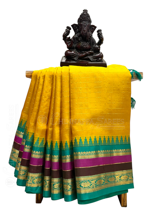 Gap Border Checks Gold Pure Silk Saree