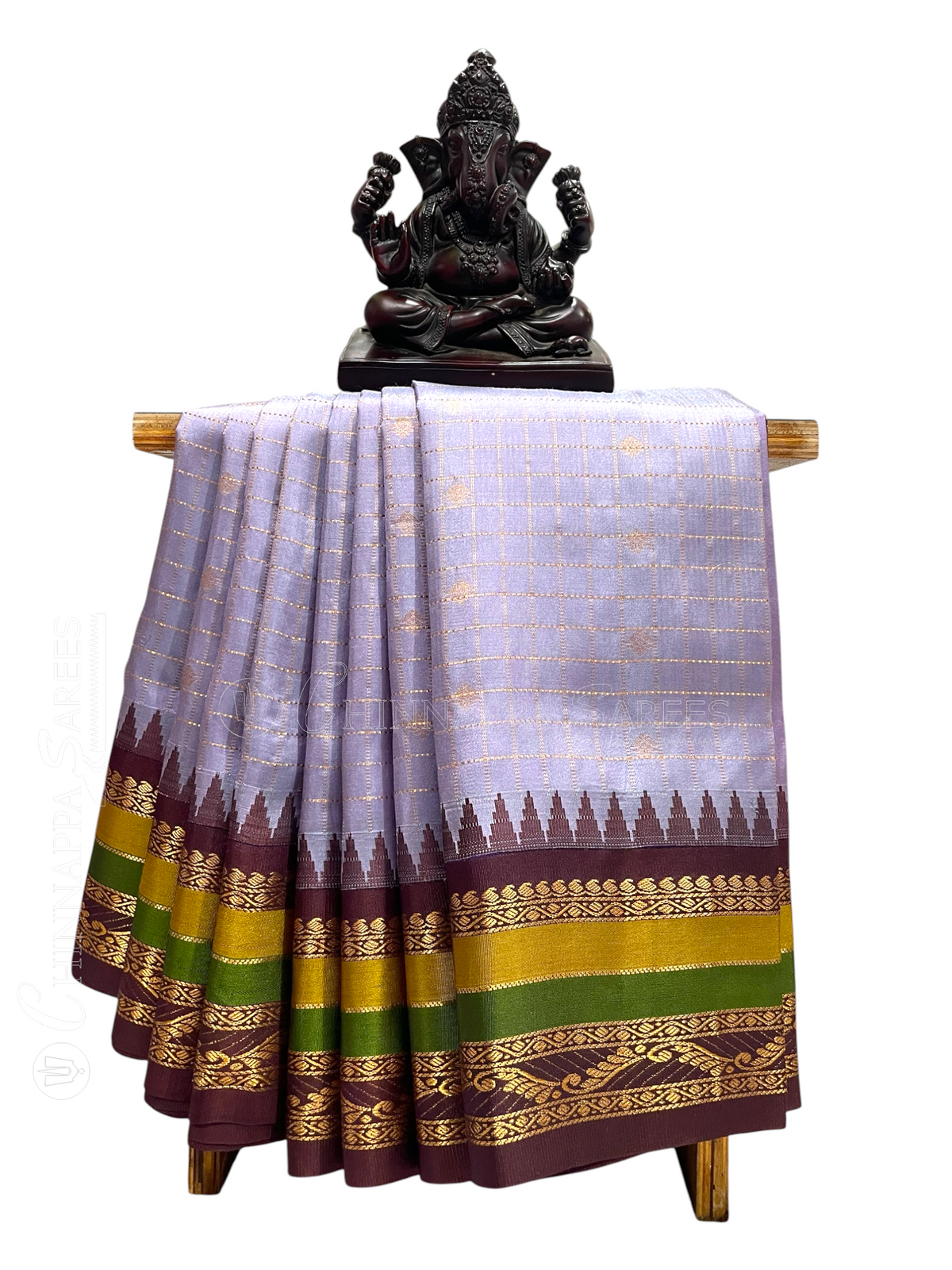 Gap Border Checks Lavender Pure Silk saree