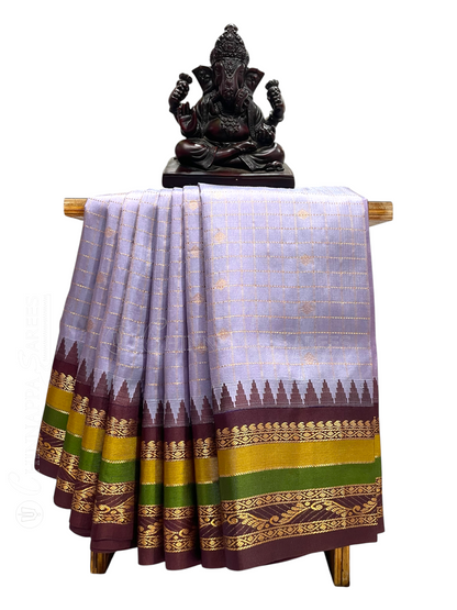 Gap Border Checks Lavender Pure Silk saree