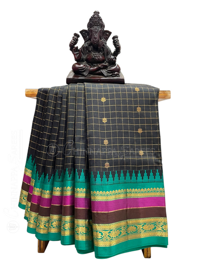 Gap Border Checks Black Pure Silk Saree