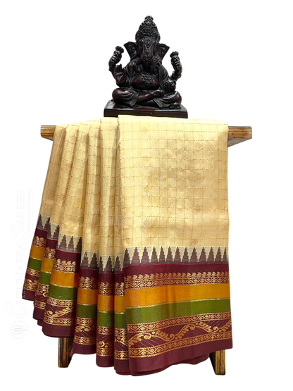 Gap Border Checks Off-White Pure Silk Saree
