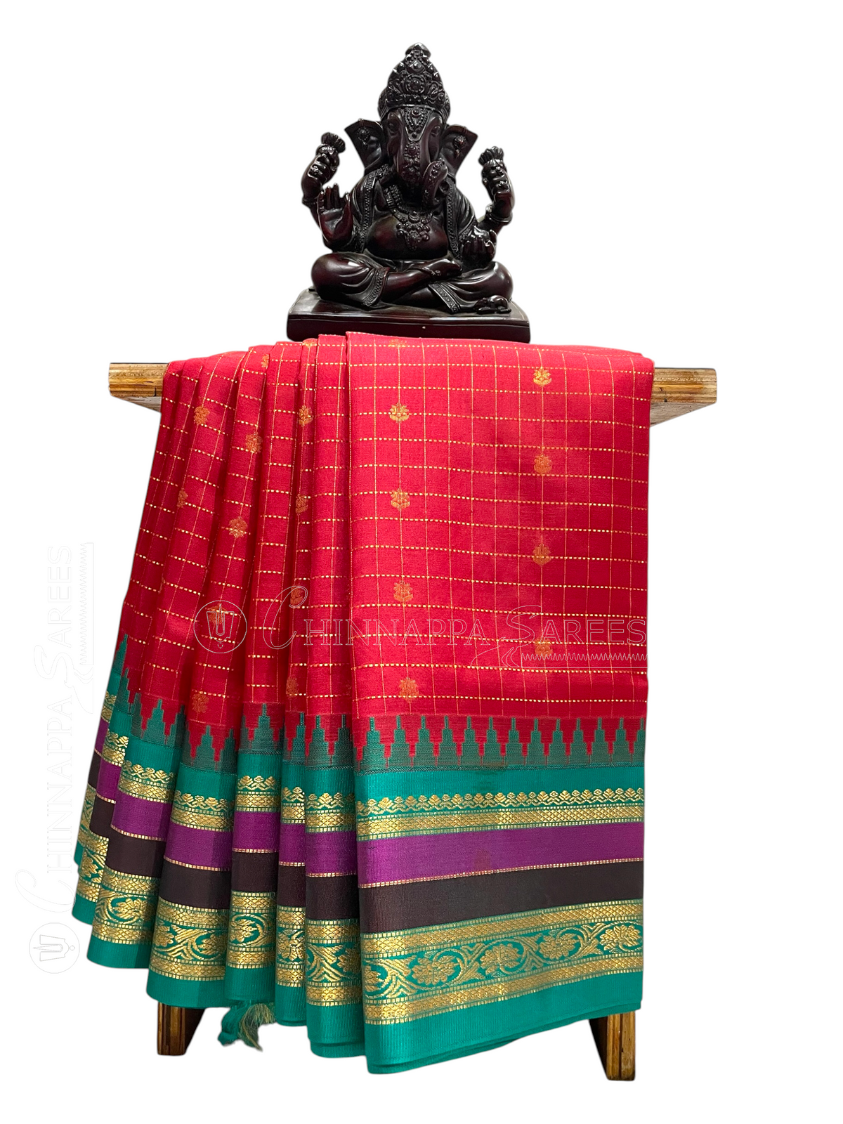 Gap Border Checks Pink Pure Silk Saree