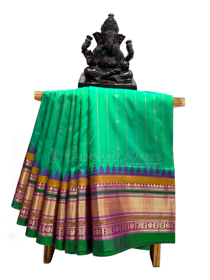Kanchi Rama Green Stripes Butta Pure Silk Sarees