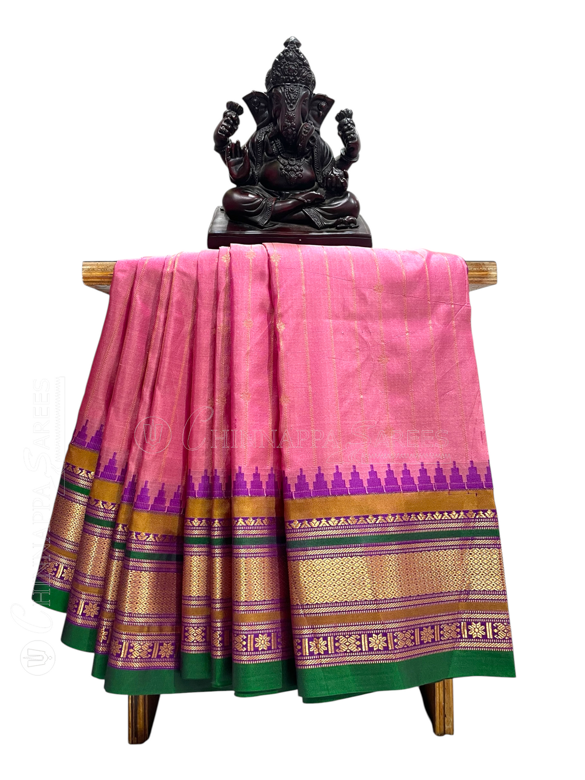 Kanchi Rani Pink Stripes Butta Pure Silk Sarees