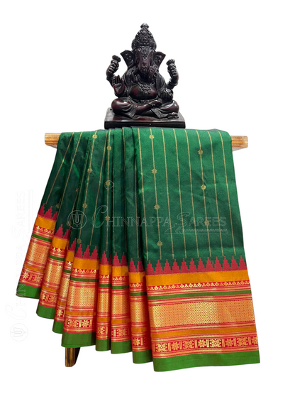 Kanchi Green Stripes Butta Pure Silk Sarees