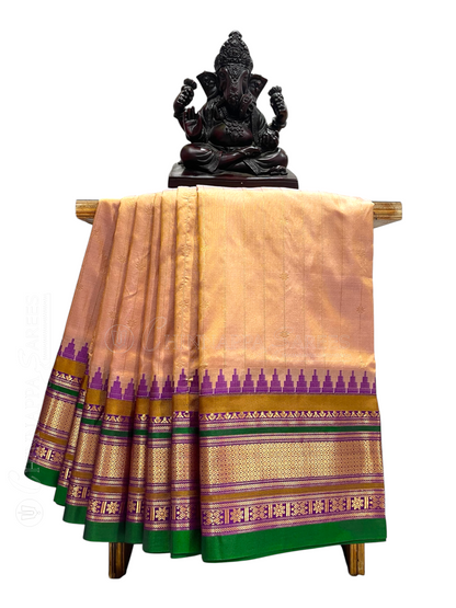 Kanchi Rose Gold Stripes Butta Pure Silk Sarees