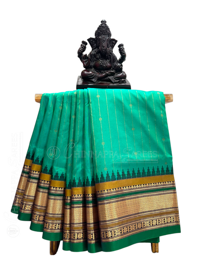Kanchi Sea Green Stripes Butta Pure Silk Sarees