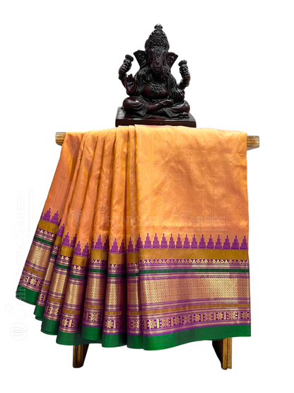 Kanchi Bright Rose Gold Stripes Butta Pure Silk Sarees
