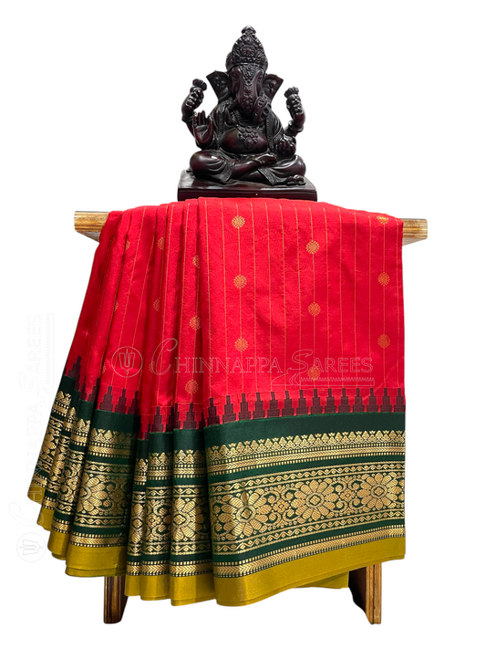 Kanchi Red Stripes Butta Pure Silk Sarees