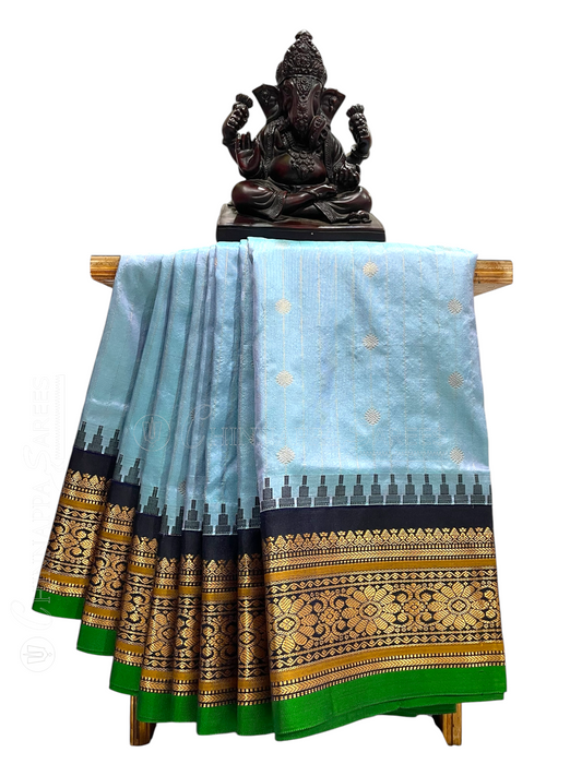 Kanchi Sky Blue Stripes Butta Pure Silk Sarees