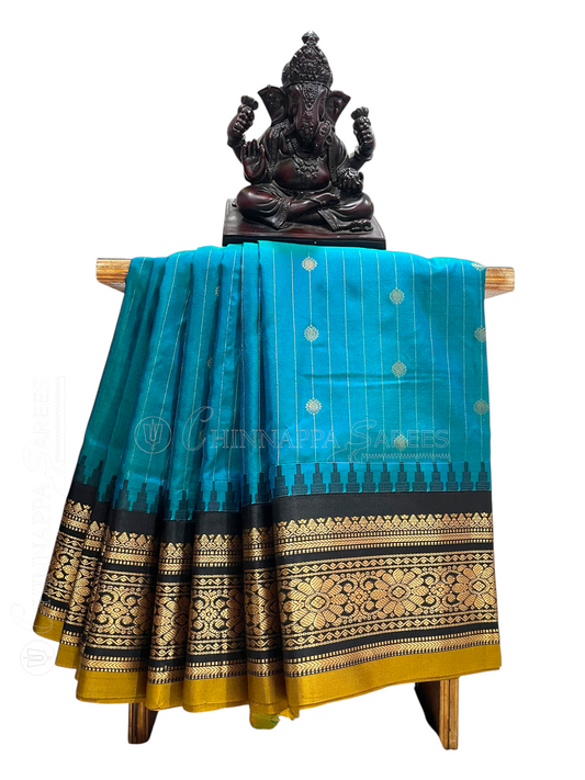 Kanchi Rama Blue Stripes Butta Pure Silk Sarees