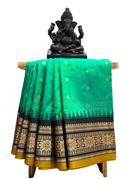 Kanchi Light Green Stripes Butta Pure Silk Sarees