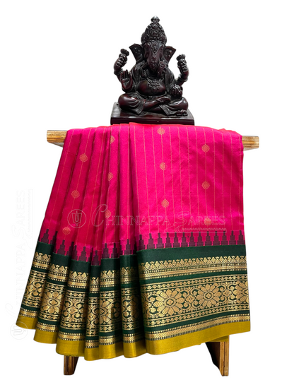 Kanchi Flamingo Pink Stripes Butta Pure Silk Sarees