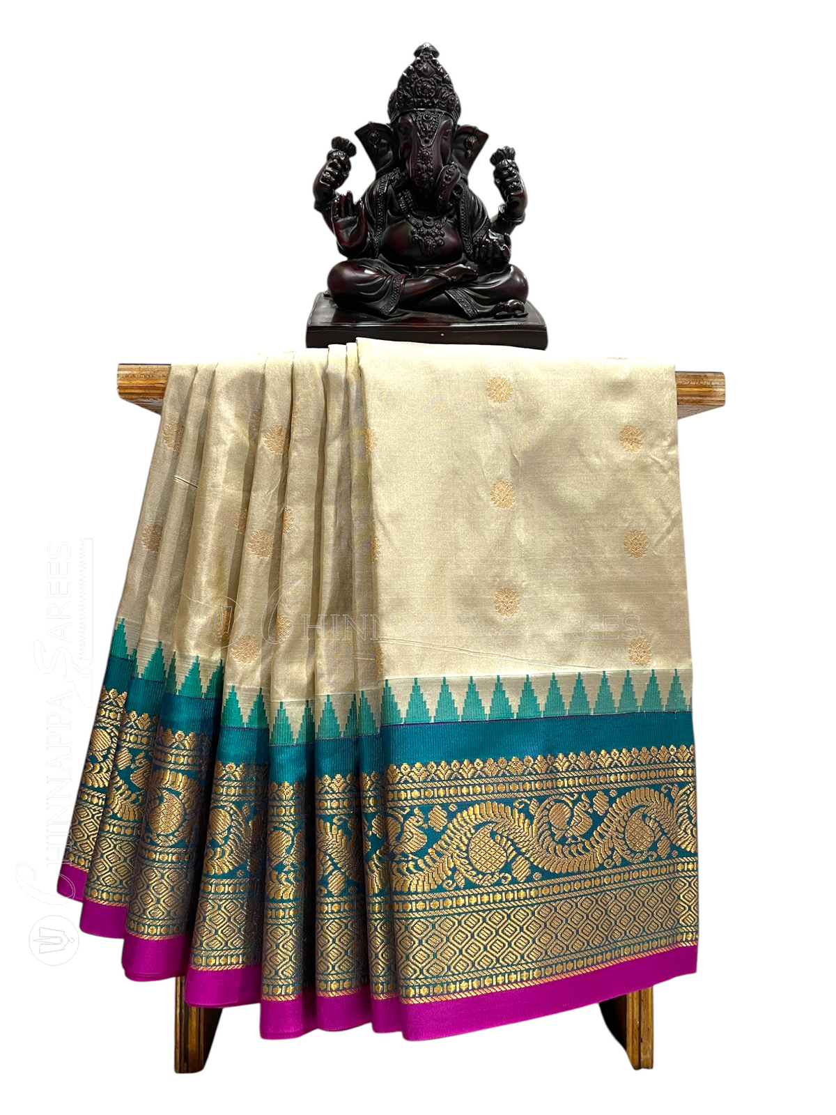 Shilpi Border Ivory Cream Pure Silk Saree
