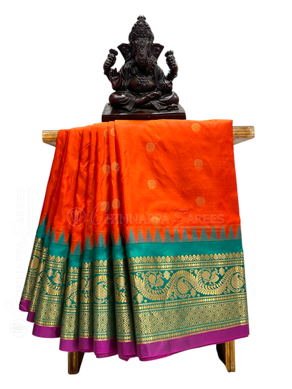 Shilpi Border Saffron Orange Pure Silk Saree