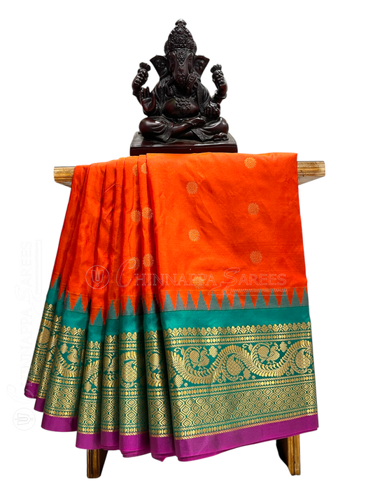Shilpi Border Saffron Orange Pure Silk Saree