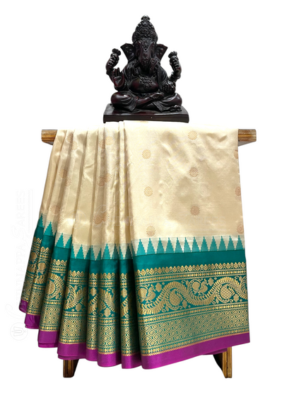 Shilpi  Border Cream Gold Pure Silk Saree
